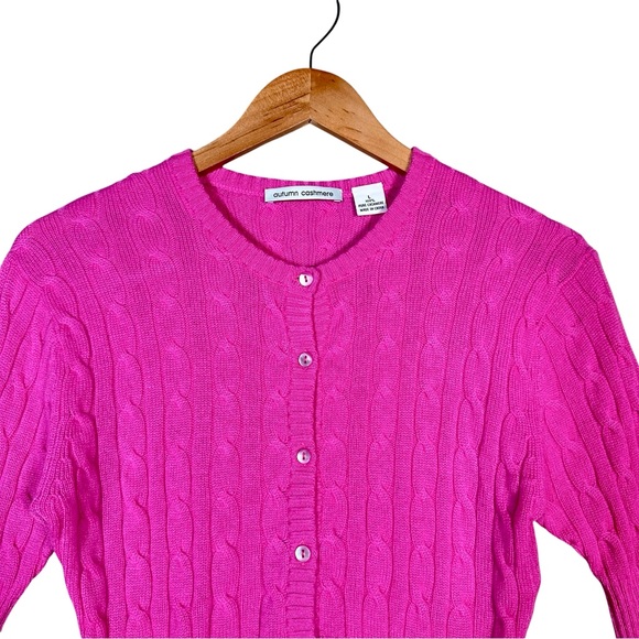 AUTUMN CASHMERE Cashmere Cropped Cable Knit 3/4 Sleeve Cardigan - Picture 5 of 7